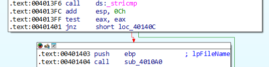 Calling string compare function on the .exe string